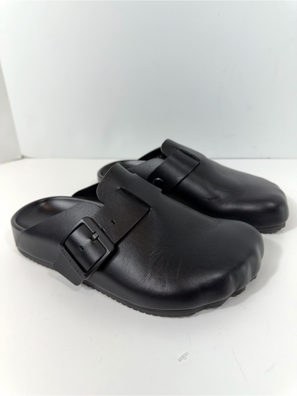 Balenciaga Black Leather Buckle Clogs Mules Slides Shoes Size 35